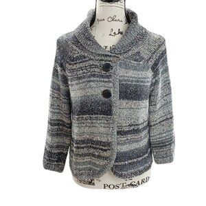 STYLE & Co Cardigan Gray Metallic Button Front Knit Casual Size Medium